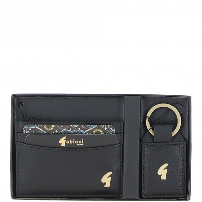 Leather Card Holder & Key Ring Gift Set Black: GB-303-GS