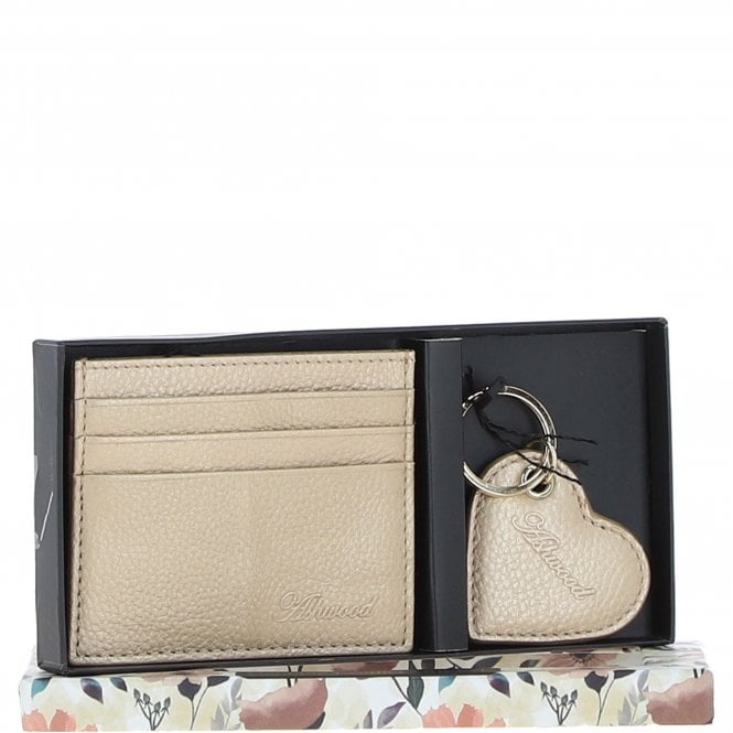 Leather Card Holder & Key Ring Gift Set Gold :slg-31342